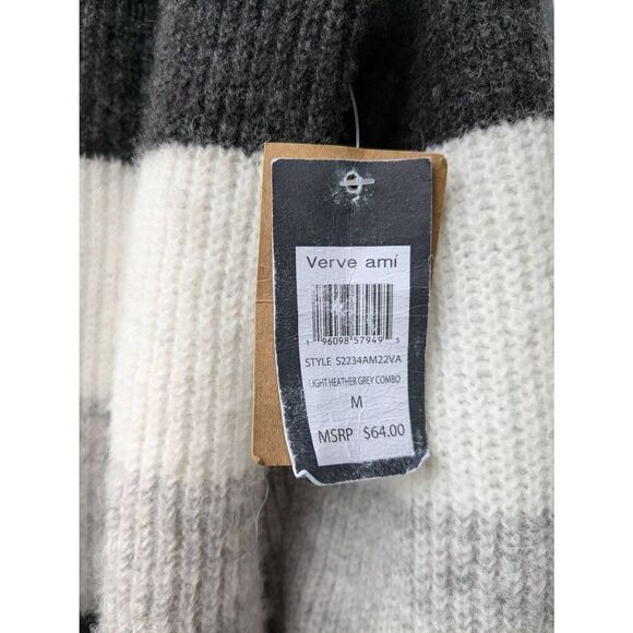 Verve Ami Open Cardigan Acrylic Poly Blend Grey White Stripe, Size M - NWT - Picture 3 of 4